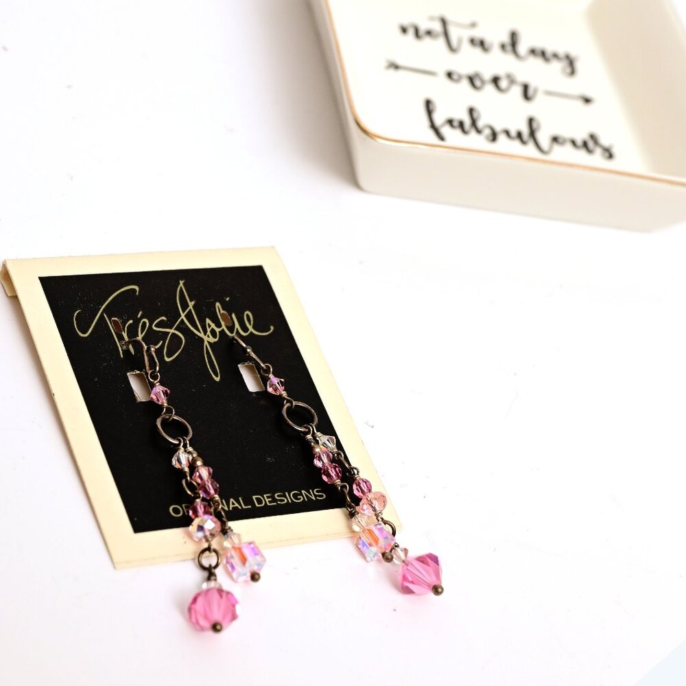TRES JOLIE, Gorgeous Crystal Dangle Earrings from Estate - Picture 6 of 6